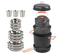 Set d'ustensiles de cuisine de camping | Cuiseur vapeur portable | Set de casseroles et poêles de camping | Pour campeurs, randonneurs, pêcheurs, pique-niques, road trip, fêtes de jardin, barbecues