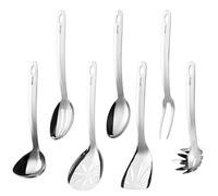 Set d'Ustensiles de Cuisine en Acier Inoxydable, Set de 7 Pièces, Fourche à Viande, Cuillère de Service Pleine, Louche, Fourche à Pâtes, Écumoire, Cuillère de Service à Fentes, Spatule à Fentes
