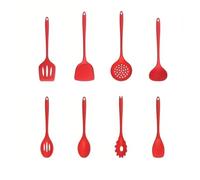 Set d'ustensiles de cuisine en silicone Casseroles antiadhésives, spatule en Silicone, louche à soupe, cuillère fente, outils de cuisine, 1/4/8 pièces(Red 8pcs)