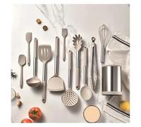 Set d'ustensiles de cuisine en silicone Ensemble d'outils de cuisine à Base rotative 360 degrés, ustensiles cuisson, cuillère pelle en Silicone 12 pièces(Kahki)