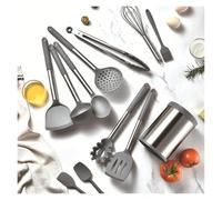Set d'ustensiles de cuisine en silicone Ensemble d'outils de cuisine à Base rotative 360 degrés, ustensiles cuisson, cuillère pelle en Silicone 12 pièces(Grey)