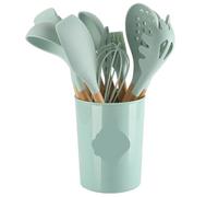 Set d'ustensiles de cuisine en silicone Ensemble d'ustensiles de cuisine 12 pièces avec manche en bois, ustensiles Silicone, spatules et cuillères cuisson résistantes à la chaleur
