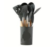 Set d'ustensiles de cuisine en silicone Ensemble d'ustensiles de cuisine en Silicone, 12 pièces, for poignée, Pot antiadhésif, ustensiles, seau rangement résistant(12Pcs Grey)