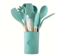 Set d'ustensiles de cuisine en silicone Ensemble d'ustensiles de cuisine en Silicone, 12 pièces, for poignée, Pot antiadhésif, ustensiles, seau rangement résistant(Green1)