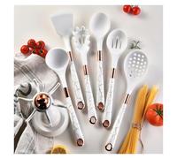 Set d'ustensiles de cuisine en silicone Ensemble d'ustensiles de cuisine en Silicone, 8 pièces, Pot, pelle, cuillère à soupe, griffe Spaghetti, cuisson avec support rangement(White B)