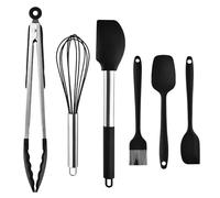 Set d'ustensiles de cuisine en silicone Ensemble d'ustensiles de cuisine en Silicone, pelle à main acier inoxydable, cuillère soupe, griffe Spaghetti, 2/4/6/8 pièces(6pcs black A)