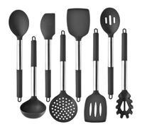 Set d'ustensiles de cuisine en silicone Ensemble d'ustensiles de cuisine en Silicone, pelle à main acier inoxydable, cuillère soupe, griffe Spaghetti, 2/4/6/8 pièces(8pcs grey)