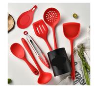 Set d'ustensiles de cuisine en silicone Ensemble d'ustensiles de cuisine en Silicone rouge, 8 pièces, pelle antiadhésive, Pot cuillère à soupe, passoire riz, ustensiles(Red)