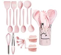 Set d'ustensiles de cuisine en silicone Rose 18 pièces de qualité alimentaire Silicone ustensiles cuisine spatule tournante cuillère à mesurer pratique(Pink)
