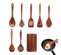Set d'Ustensiles en Bois | 8 Pièces Spatules et Louche Résistantes à la Chaleur Antiadhérentes - Ensemble D'Ustensiles De Cuisine En Bois - Pour Cuisine En Intérieur Extérieur Maison
