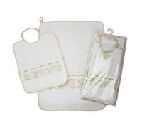 Set école maternelle à broder Jungle 2 pièces : bavoir éponge avec élastique 28 x 33 cm et serviette 40 x 52 cm