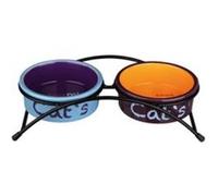 Trixie Eat on Feet Set Écuelles Céramique pour Chien Bleu Clair/Orange/Mauve 2 x 0,3 L/Diamètre 12 cm