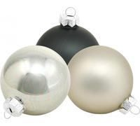 Set élégant de décorations de Noël 24pcs. boules de Noël en verre noir, argent & nacre Ø6cm