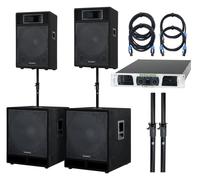 Set Enceintes DJ PA Systeme Audio 15" Haut-Parleur Amplificateur Cable Supports