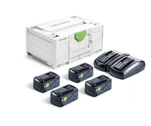 Set énergie SYS 18V - FESTOOL - avec 4 x batterie BP 18v 5,0Ah - chargeur double - Systainer - 577709
