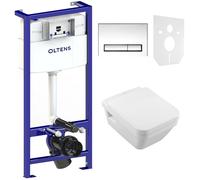 Set ensemble Combi-Pack avec abattant Villeroy & Boch Architectura 5685HR01, châssis encastré avec bouton et joint Oltens Triberg 58300100