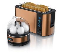 Set Ensembles grille-pain FRUKOST et cuiseur à oeufs SEVENCOOK Inox cuivre grille-pain 4 tranches écran LED 6 degrés de brunissage support viennoiserie Cuiseur à oeufs 1-7 oeufs verre doseur