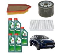 Set Entretien 3 Filtres Bosch + 5 Litres Huile Castrol pour Ford Puma 1.0