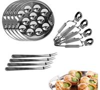 set Escargot 12 pièces - Comprend un plateau à escargots en inox, des fourchettes et des pinces à escargots - Parfait pour servir des escargots farcis - Argenté