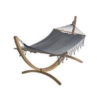 JOBEK-Set support et hamac EsKapade coloris anthracite à franges en bois et polypropylène Jobek Hamacs - 323 x 125 x 128 cm