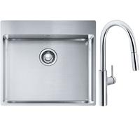 Set évier en acier inoxydable Franke Box 127.0369.295, mitigeur de cuisine Franke Pescara L Slide-In 115.0538.940