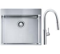Set évier en acier inoxydable Franke Box 127.0369.295, mitigeur de cuisine Franke Pescara L Slide-In 115.0538.940