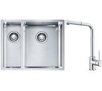 Set évier en acier inoxydable Franke Box 127.0369.916, mitigeur de cuisine Franke Sirius Side 115.0668.280