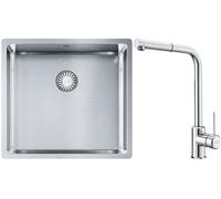 Set évier en acier inoxydable Franke Box 127.0453.655, mitigeur de cuisine Franke Sirius Side 115.0668.280