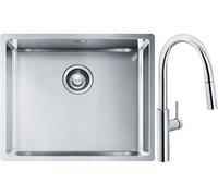 Set évier en acier inoxydable Franke Box 127.0453.656, mitigeur de cuisine Franke Pescara L Slide-In 115.0538.940