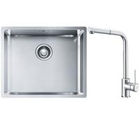 Set évier en acier inoxydable Franke Box 127.0453.656, mitigeur de cuisine Franke Sirius Side 115.0668.280