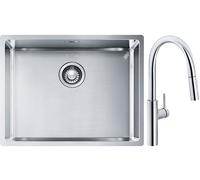 Set évier en acier inoxydable Franke Box 127.0453.660, mitigeur de cuisine Franke Pescara L Slide-In 115.0538.940