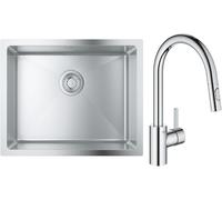 Set évier en acier inoxydable Grohe K700 31574SD1, mitigeur de cuisine Grohe Eurosmart Cosmopolitan 31481001