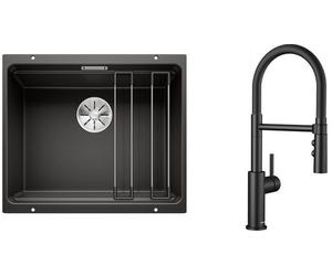 Set évier en granit Blanco Etagon 500-U 525887, mitigeur de cuisine Blanco Catris-S Flexo 525793