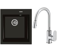 Set évier en granit Oltens Gravan 72001300, mitigeur de cuisine Oltens Lista 35202100