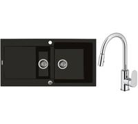 Set évier en granit Oltens Gravan 72300300, mitigeur de cuisine Oltens Lista 35202100