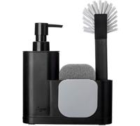 Set Évier - Éponge,Brosse,Spatule Et Distributeur De Savon - 18,5 X 5 X 26 Cm - Monobloc - Réservoir De 350 Ml - Sans Rayure - Noir