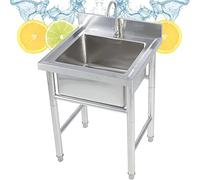 Set Évier Mobile Évier Cuisine 1 Bac en Acier Inoxydable Evier Barbecue Professionnel Cuve Simple avec Robinet Pivotant à 180 ° Chambre d'évier Profonde Facile à Nettoyer Porteur 150kg