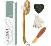 Set Exfoliation avec Brosse a Sec Exfoliant pour le Corps, Gants de Gommage, Eponge Konjac Visage | Pierre Ponce Pied |Pour Soins Naturels de la Peau, Masseur Anti Cellulite, Poils Sanglier Haute Qualité