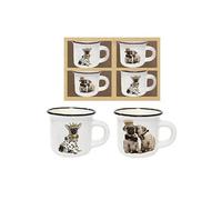 ENESCO Set expresso 4 tasses - Les Chiens - Hauteur 5 cm - Diamètre 5.5 cm BLANC