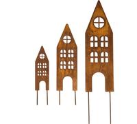SET Fiches de jardin rouillées Maisons - Décorations en métal pour l'extérieur