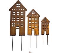 SET Fiches de jardin rouillées Maisons - Décorations en métal pour l'extérieur
