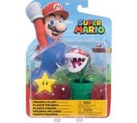 Set figurine plante piranha avec etoile - figurine articule 11 cm - set collection mario + 1 carte tigre - enfant