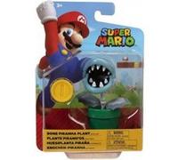 Set figurine plante piranh'os avec pièce - figurine articule 11 cm - set collection mario + 1 carte tigre - enfant