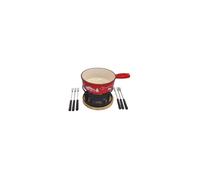 Set Fondue - Montagne Rouge - 22 cm - 6 fourchettes - Fonte émaillée