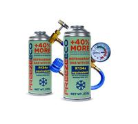 Set FreezeEco 2x 2-en-1 réfrigérant de remplacement R134a A/C avec huile + tuyau