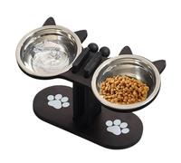 Set Gamelle Nourriture Et Eau pour Chat - Gamelles Bois Surélevées Réglables Antidérapantes - Bol d'eau pour Chat | Stockage Boisson Hydratation Chiot Sénior Extérieur Maison