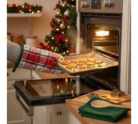 Set gant, cuillère et torchon tartan arbres