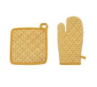 Atmosphera – Gant et manique Paty imprimés – Jaune ocre – Coton