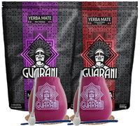 Set Guarani Yerba Mate - Maracuya & Energia 500g, 2x calebasses en céramique, Bombilla