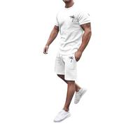 Set Homme Survêtement de sport 2 pièces pour Homme Printemps été Léger Unisexe Jogging Ensemble de loisirs Ensemble Femme Top à Manches Courtes et Short d'été Survêtement 2 Pièces T-Shirt col Rond